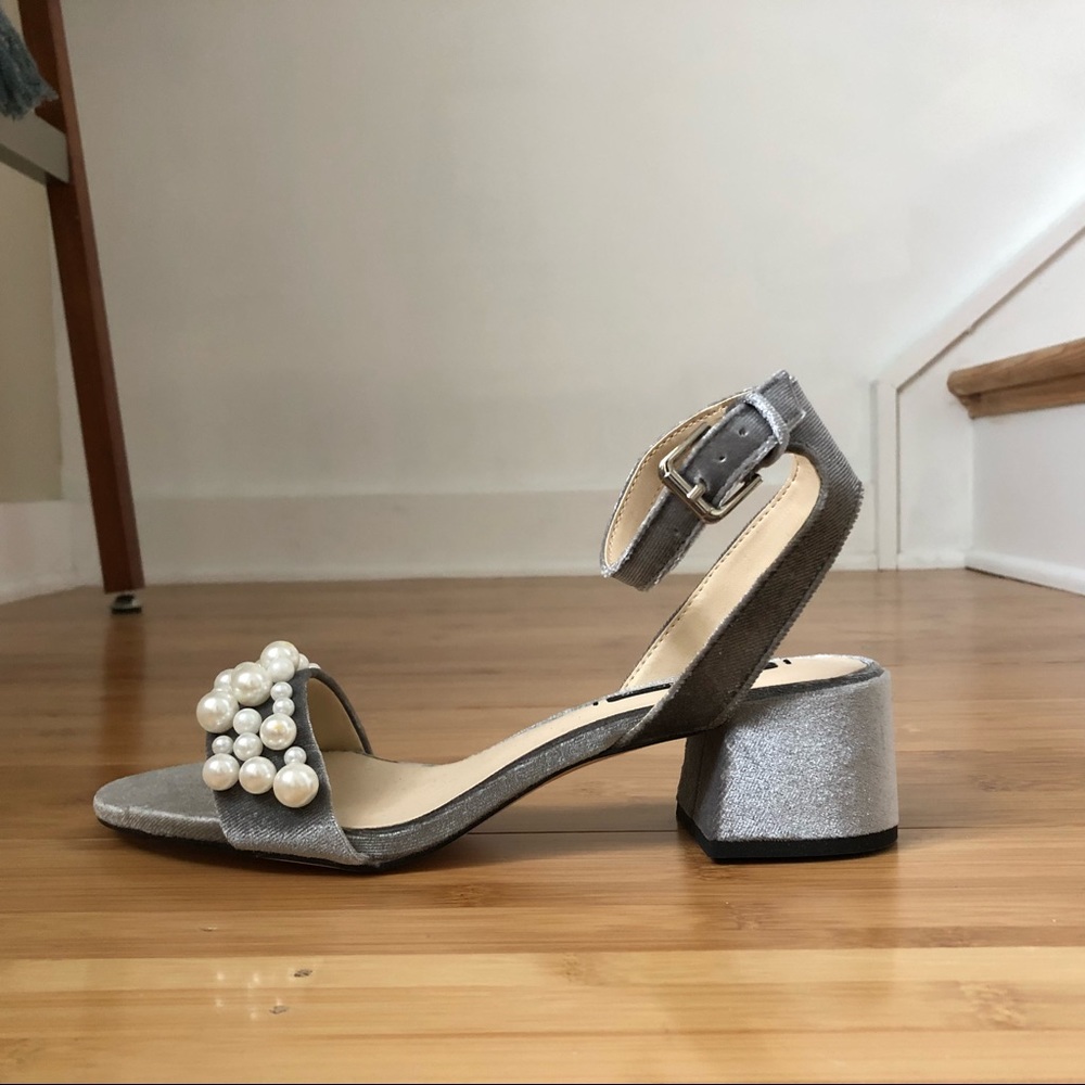 Zara Grey Velvet Sandals With Pearl Applique